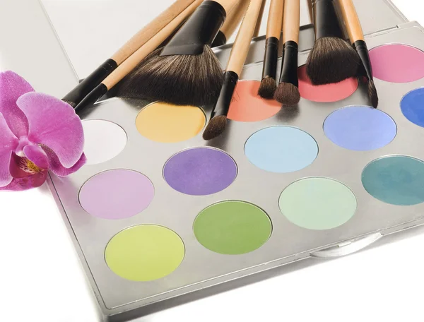 Professional makeup palette and brushes — Stock Photo, Image