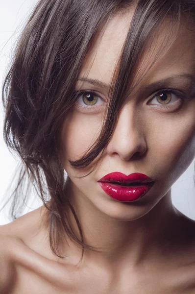 Porträt Schönheit Frauen mit rotem Lippenstift — Stockfoto