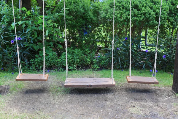 Three Wooden Swing Hanging Playground Garden — Stock Photo, Image