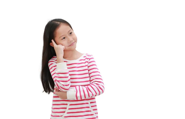 Asiatiska Lilla Barn Tänkande Gest Och Titta Upp Vit Isolerad — Stockfoto