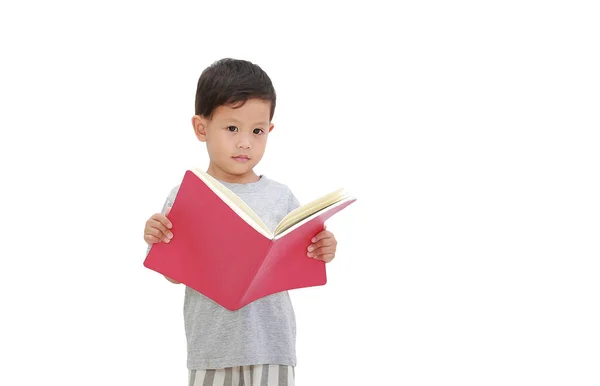 Retrato Idade Menino Pequeno Asiático Cerca Anos Idade Abrir Livro — Fotografia de Stock