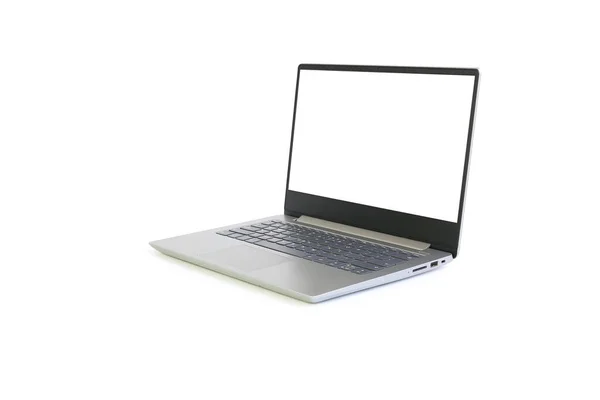 Laptop Com Tela Branca Branco Isolado Fundo Branco Computador Notebook — Fotografia de Stock