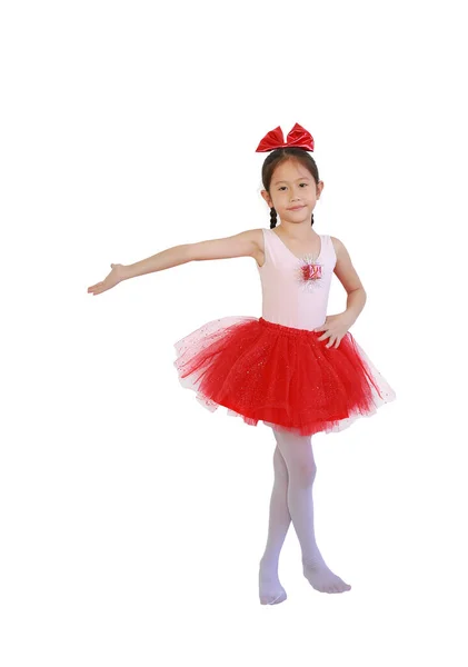 Asiático Bailarino Menina Rosa Vermelho Tutu Saia Isolada Fundo Branco — Fotografia de Stock