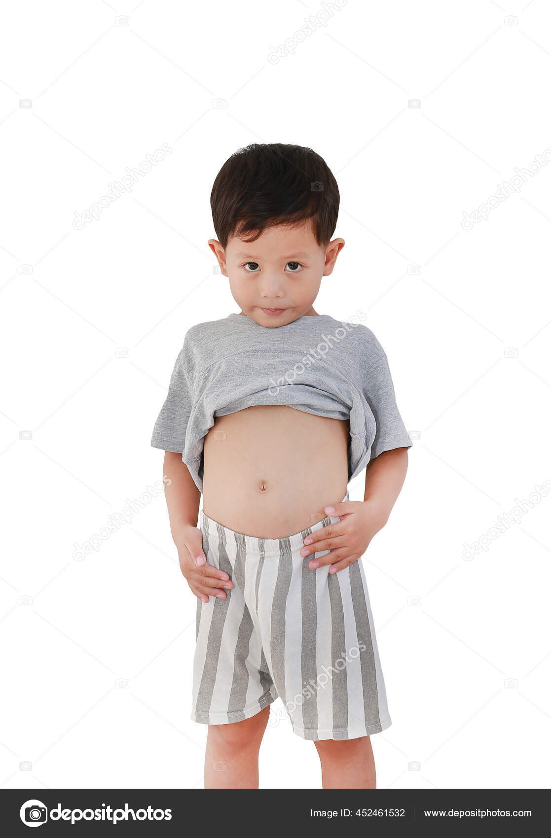 Portrait Asian Baby Boy Age Years Old Lifting His Shirt Stock Photo by