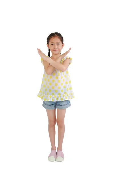 Asian Little Girl Child Crossed His Hands Gesture Isolated White — Stock Photo, Image