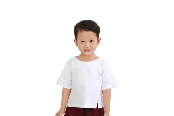Портрет Щасливого Усміхненого Обличчя Азіатського Маленького Хлопчика Ізольованого Білому Тлі — стокове фото