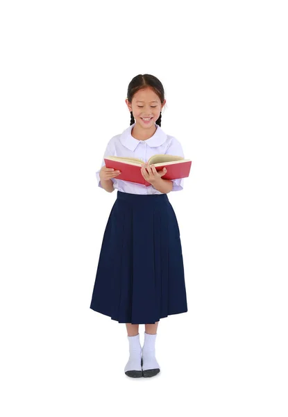 Vrolijke Aziatische Kleine Schoolmeisje Thaise School Uniform Staan Met Het — Stockfoto