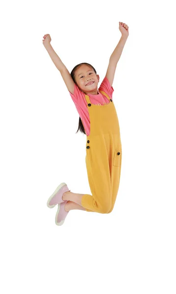 Asian Little Girl Child Jumping Freedom Movement Air Isolated White — Stock Photo, Image
