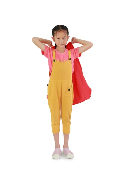 Asian Little Girl Child Wearing Red Shawl Isolated White Background — Stock Photo, Image