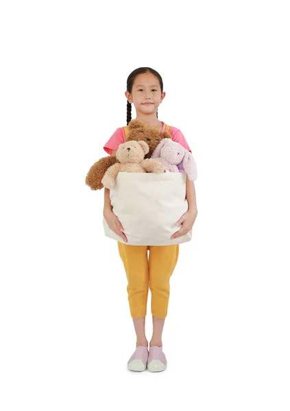 Menina Asiática Bonita Criança Segurando Saco Brinquedos Para Doação Kid — Fotografia de Stock