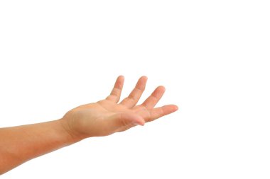 İnsanlar avuçlarını açık tutarlar ya da beyaz arka planda izole edilmiş bir jest alırlar. Tutmak mı teklif etmek mi? Clipping yolu ile resim