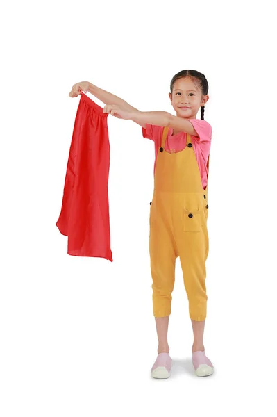 Petite Fille Blanche Enfant Tenant Tissu Rouge Pour Petit Combattant — Photo