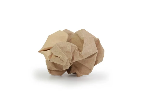 Crumpled Brown Paper Ball Isolated White Background Image Clipping Path — Stock Photo, Image
