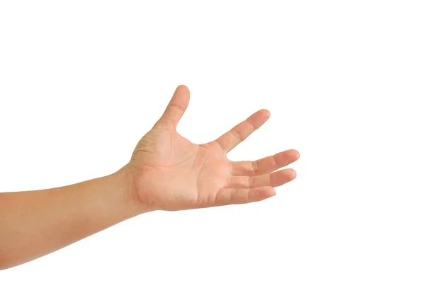 Mensen Hand Met Open Palm Omhoog Ontvangen Gebaar Geïsoleerd Witte — Stockfoto