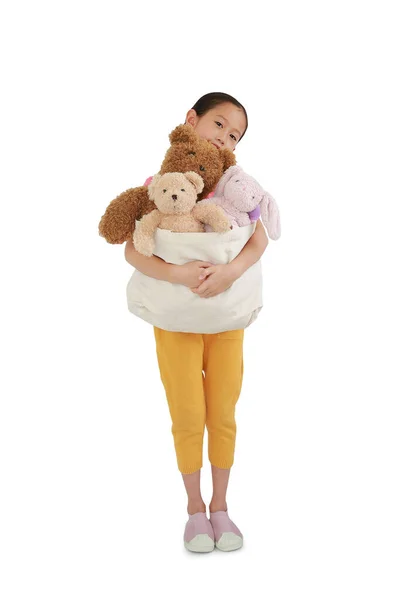 Asian Girl Kid Hugging Toys Bag Donation Child Cuddle Bag — Stock Photo, Image