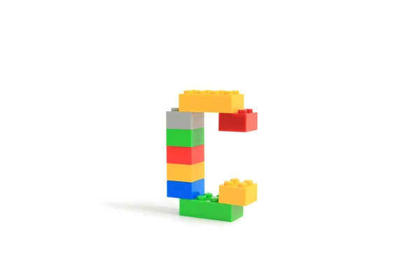 Alphabet Lettres Constructeur Blocs Briques Plastique Coloré Isolé Sur Fond — Photo