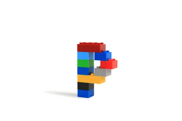 Litery Alfabetu Kolorowych Plastikowych Bloków Cegły Konstruktora Izolowane Białym Tle — Zdjęcie stockowe