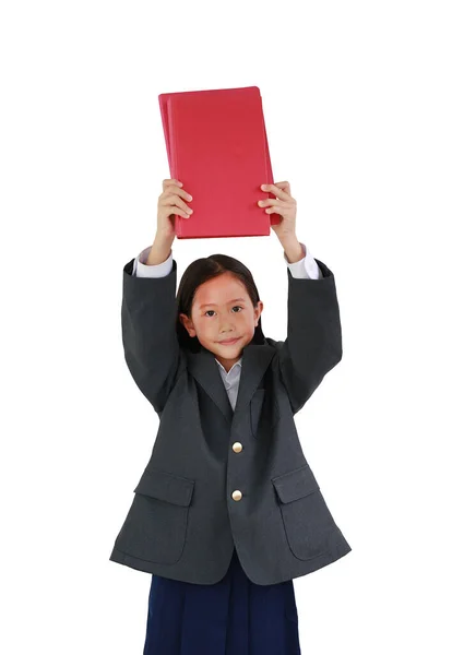 Asiatisches Kleines Schulmädchen Festlichem Hemd Studentenanzug Das Ein Lehrbuch Über — Stockfoto