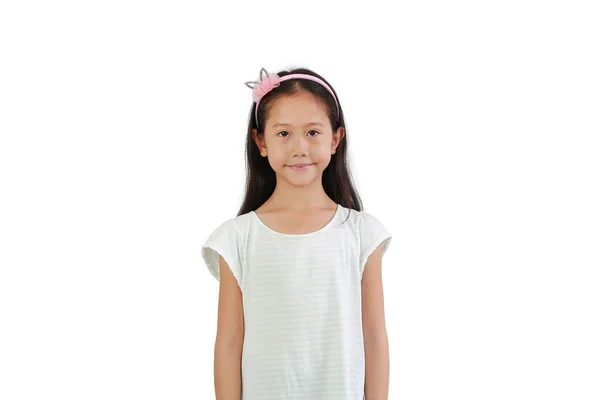 Retrato Bela Menina Asiática Criança Vestir Bonito Rosa Headband Isolado — Fotografia de Stock