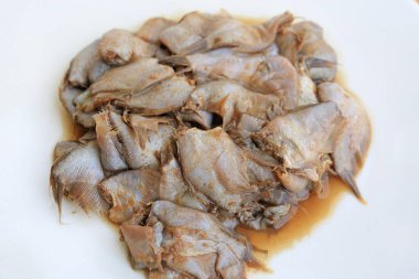 Turşulu balık, beyaz zemin üzerinde tuzlu ve kızarmış pirinç ile mayalanmış balık. Geleneksel Tayland usulü çiğ korunmuş balık. Adı Pla-ra..