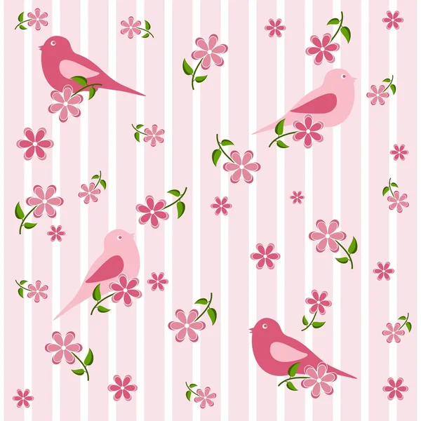 Fond sans couture avec des oiseaux et des fleurs — Image vectorielle