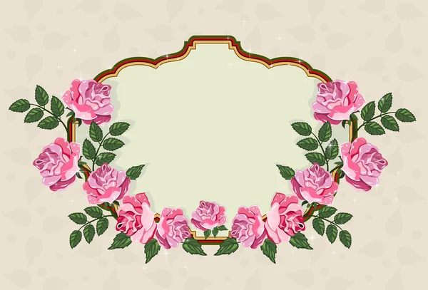 Bella cornice con rose e spazio per testo. Elegante invito — Vettoriale Stock