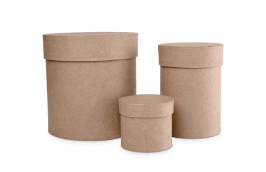 Beyaz bir arka plan üzerinde hediyeler için yuvarlak kutu