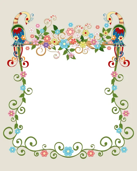 Fundo floral com pássaros fabulosos e espaço para texto —  Vetores de Stock