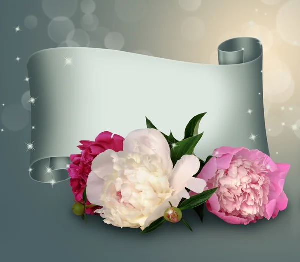 Greeting card with peonies — Stock Photo, Image