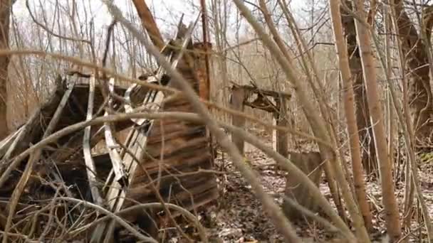 Belarus. Abandoned Houses In Chernobyl Resettlement Zone. Chornobyl Catastrophe Disasters. Dilapidated House In Belarusian Village. Whole Villages Must Be Disposed — Stock Video