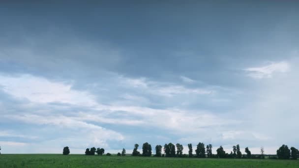 구름이 Rural Landscape Field 위로 지평선에 보이는 극적 인 하늘. 농업용수와 날씨 예측도 가능하다. Time Lapse, Timelapse, Time-lapse 4K View Blue Cloudy Rainy Sky. — 비디오