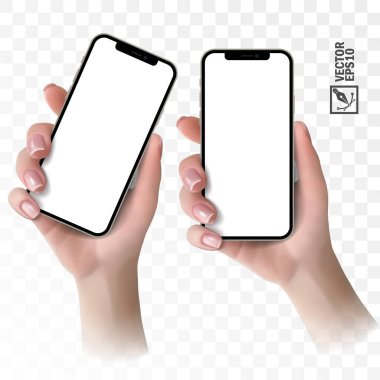 3D gerçekçi vektör el reklamı için telefonu tutuyor
