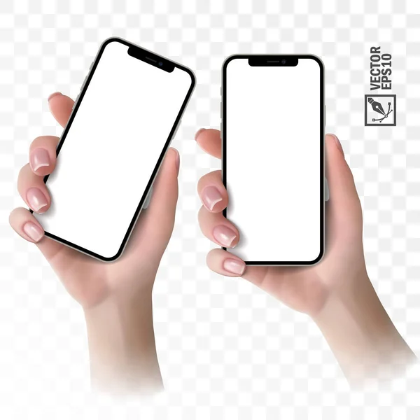 3D realistische vector hand holding telefoon voor reclame — Stockvector