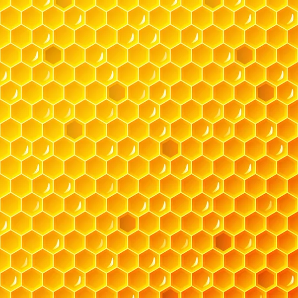 Texture de fond et motif d'une section de nid d'abeille en cire d'abeille remplie de miel doré dans une vue plein cadre Vecteur En Vente