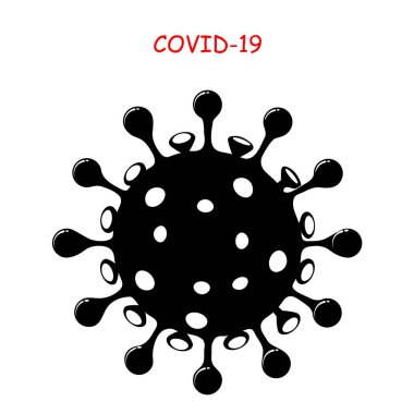 Virüs Corona ikonu COVID-19. Beyaz arka planda siyah Coronavirus sembolü. İzole vektör çizimi. Grip ya da zatürree salgını. Virion. Bakteri hücre işareti