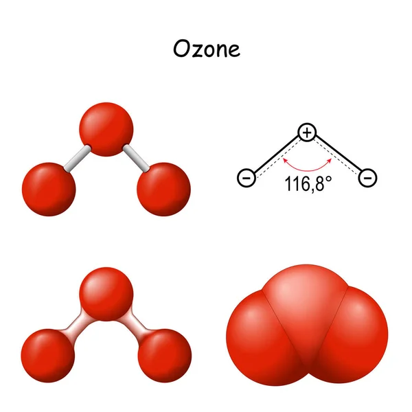 Ozon Strukturalny Wzór Chemiczny Model Cząsteczki Chemię Plakat Edukacyjny Ustaw — Wektor stockowy