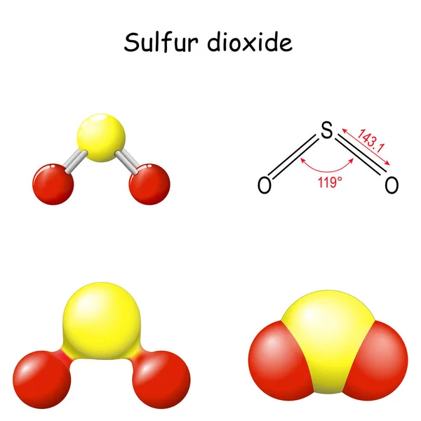 Molécula Dióxido Enxofre Fórmula Química Estrutural Dióxido Enxofre Modelo Molecular — Vetor de Stock