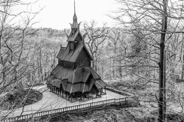 Bergen Norway Лютого 2017 Fantoft Stave Church Реконструйована Печерна Церква — стокове фото