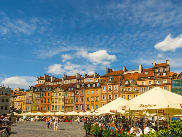 Warsaw Poland June 2017 Cafes Stalls Colorful Buildings People Old — Stock Photo, Image