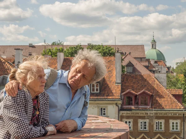 Portrait Elderly Couple Walk Barbacan Warsaw — Stock Photo, Image