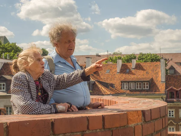 Portrait Elderly Couple Walk Barbacan Warsaw — Stock Photo, Image