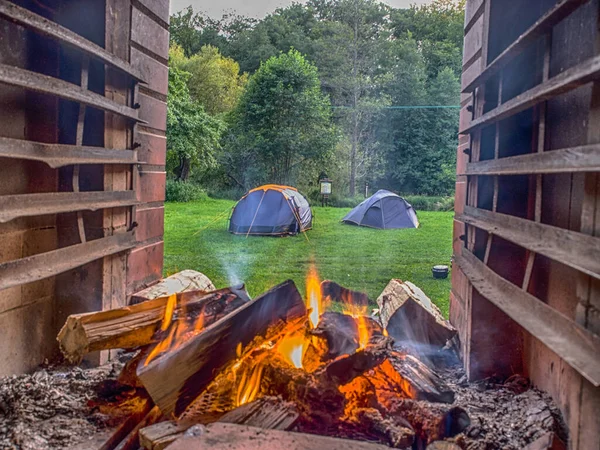 Vue Camping Sur Wieprza Travers Cheminée — Photo