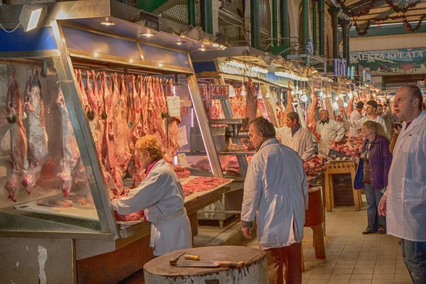 Atenas Grecia Abril 2015 City Market Diferente Tipo Carne Disponible — Foto de Stock