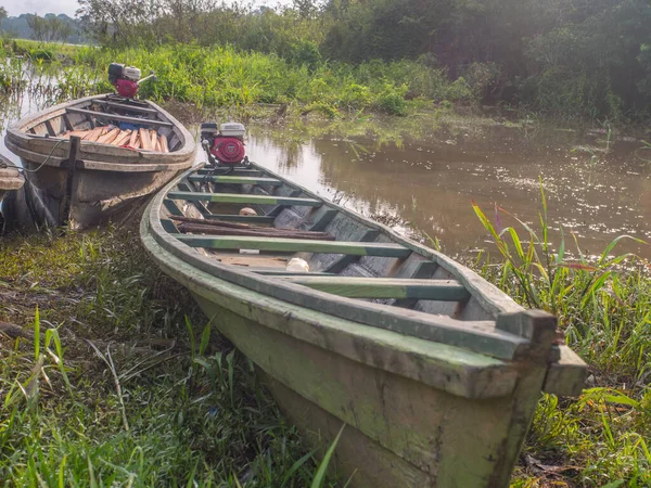 Palmarii Peru Dec 2017 Traditional Indian Boat Bank River — 스톡 사진