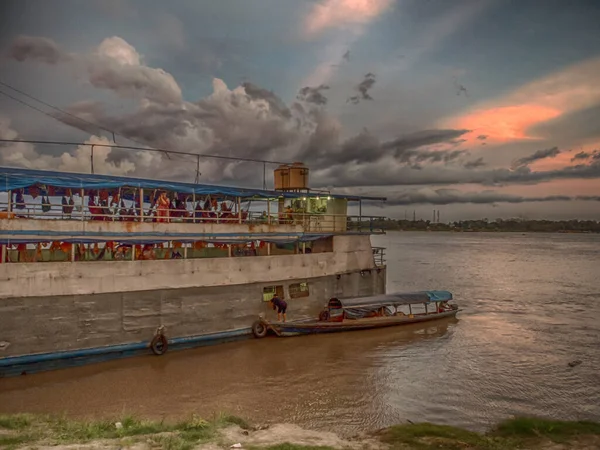 Santa Rosa Peru December 2017 Cargo Boat Amazon River Background — Stock Photo, Image