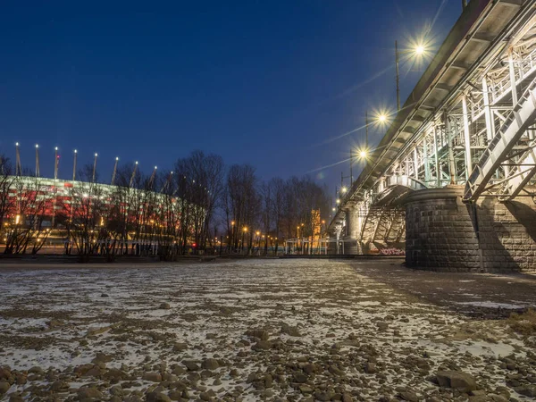 Varsovia Polonia Marzo 2018 Varsovia Noche Puente Poniatowskiego Estadio Década — Foto de Stock