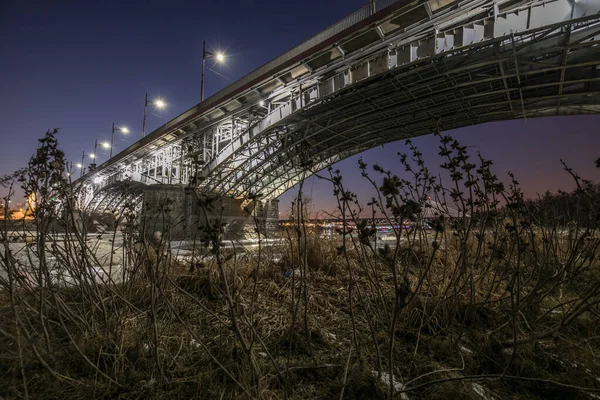 Warsaw Poland March 2018 Warsaw Night Poniatowskiego Bridge Vistula River — Stock Photo, Image