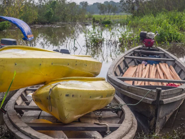 Wooden Boats Kayaks Amazon Jungle — Stock Photo, Image