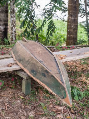 Geleneksel olarak, Amazon ormanlarında Hint teknesi nehrin kıyısına inşa ediliyor.