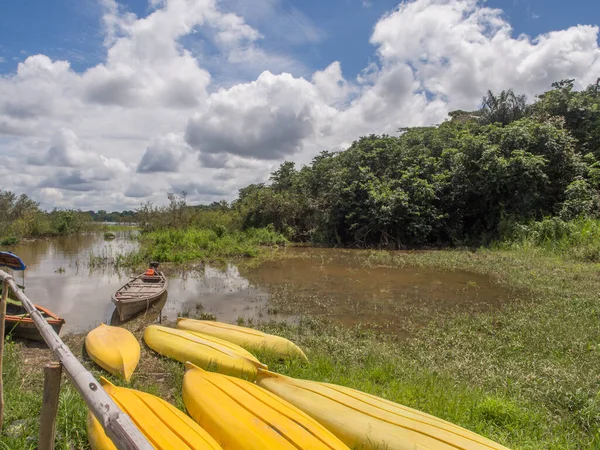 Kajaki Czekają Kajakarzy Amazońskiej Dżungli — Zdjęcie stockowe